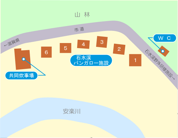 石水渓バンガロー施設のマップ